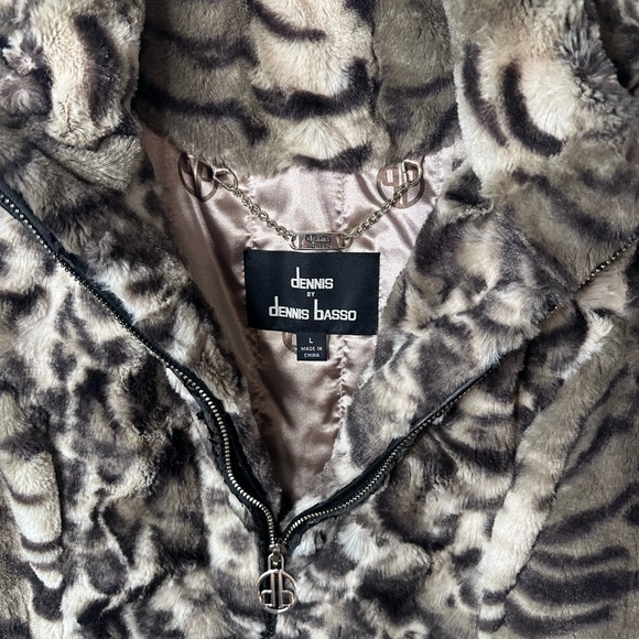 Dennis Basso Faux Fur Animal Print Zip-Front Jacket Coat – Size L - Picture 5 of 9